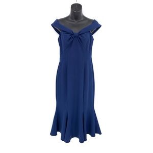 GAL MEETS GLAM Tyler Off The Shoulder Midi Dress Navy Blue 2